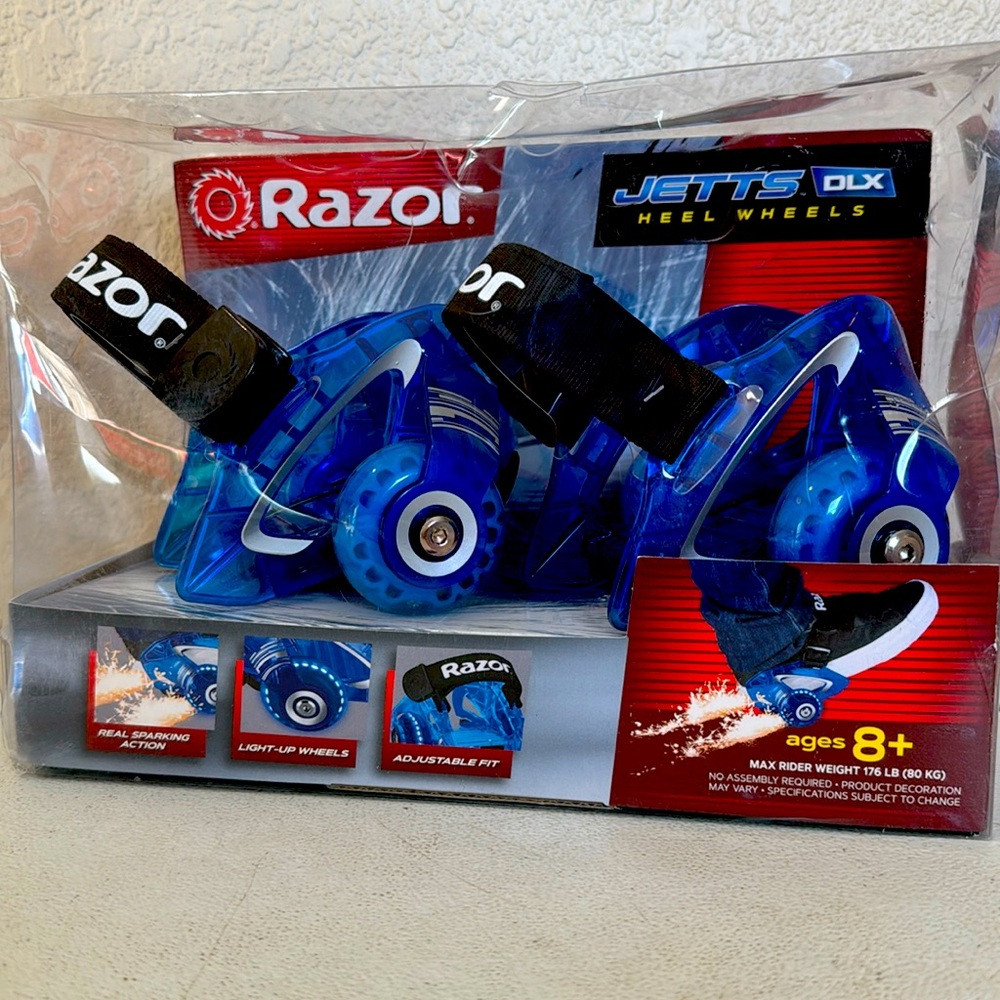 Razor Jetts DLX Heel Wheels - Blue, Wheeled Skate Shoes with Sparks for Kids 8+